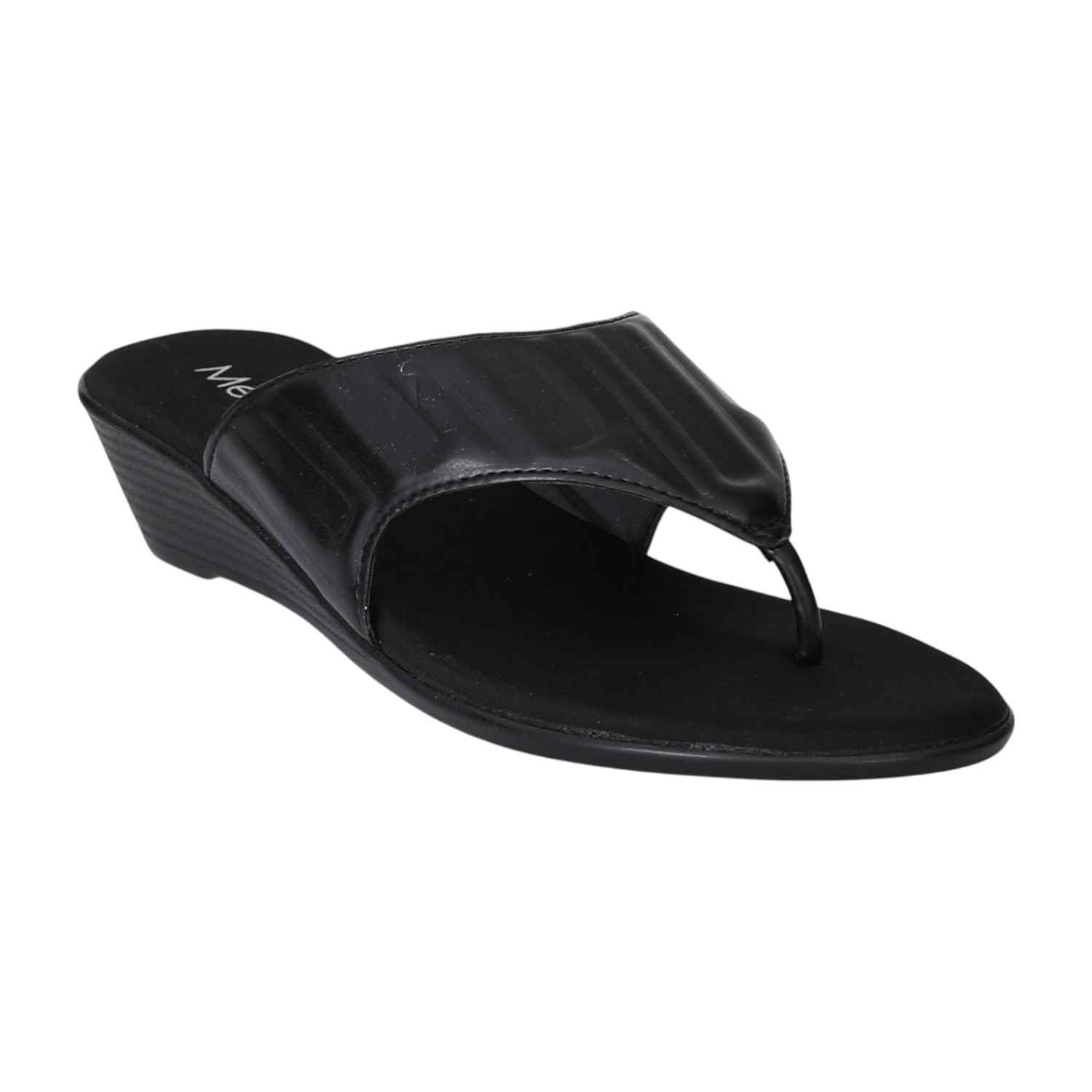 Women Black Wedge Thong Sandals
