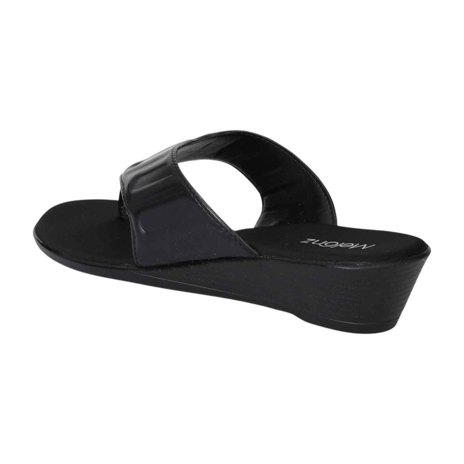 Women Black Wedge Thong Sandals