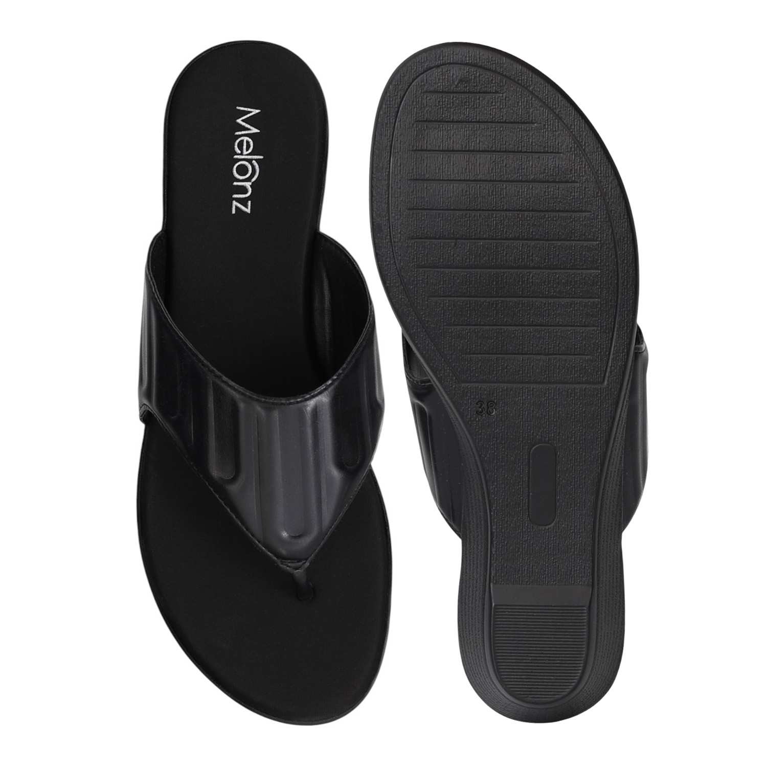 Women Black Wedge Thong Sandals