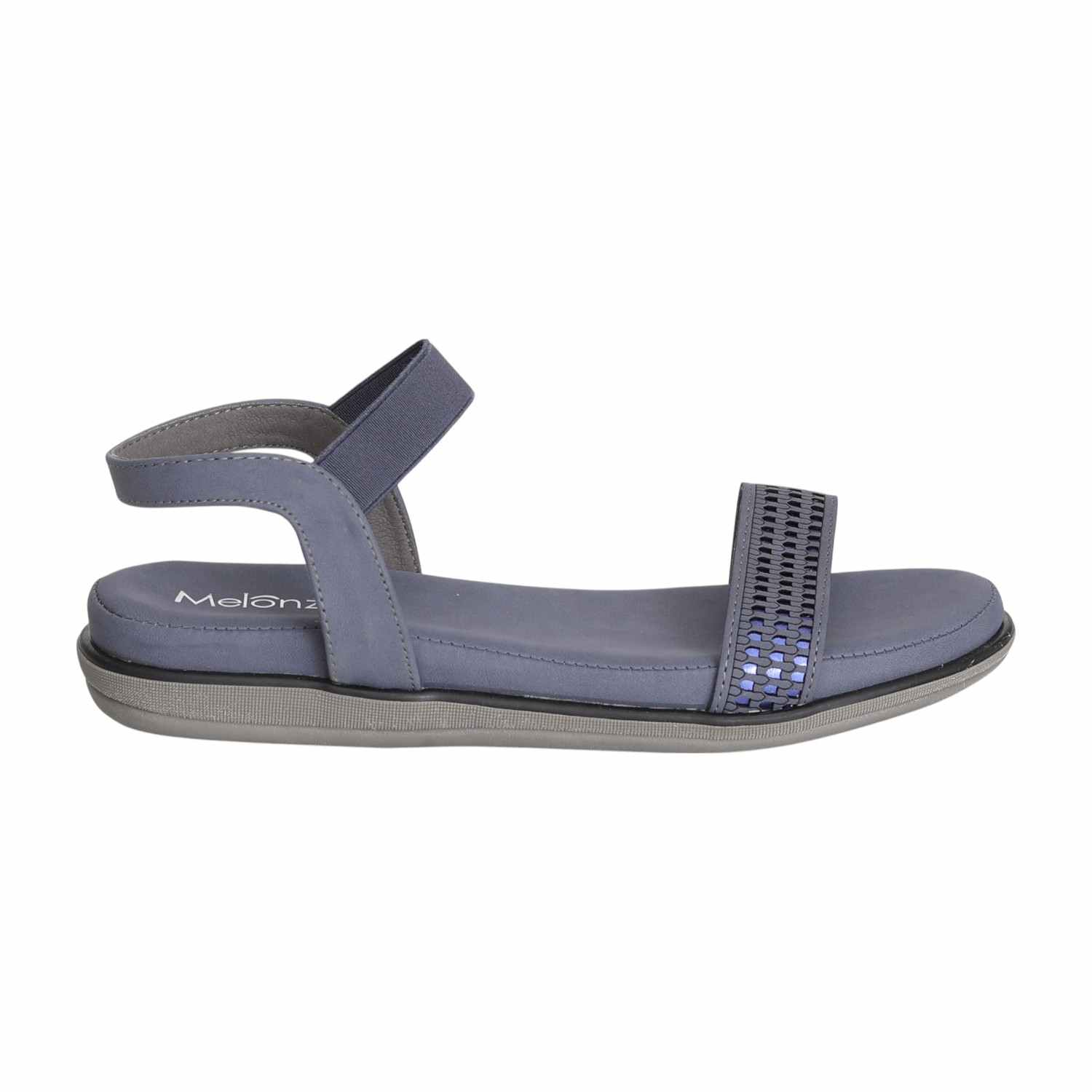 Women Blue Grey Metallic Perforated Sandals