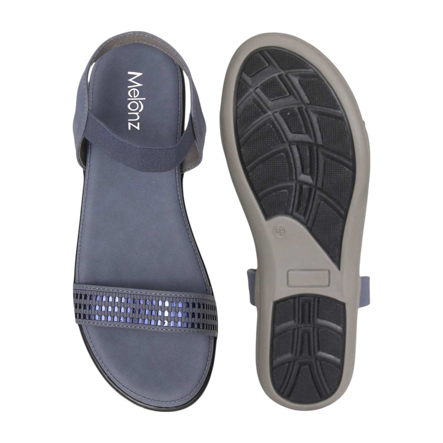 Women Blue Grey Metallic Perforated Sandals