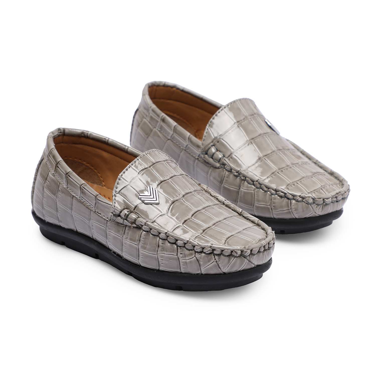 Beige Patterned Slip-Ons For Boys
