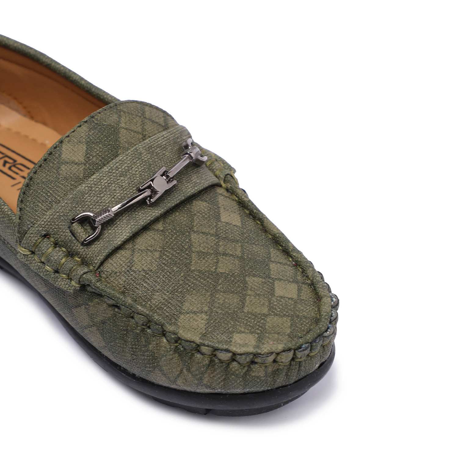 Olive Coloured Patterned Slip-Ons For Boys