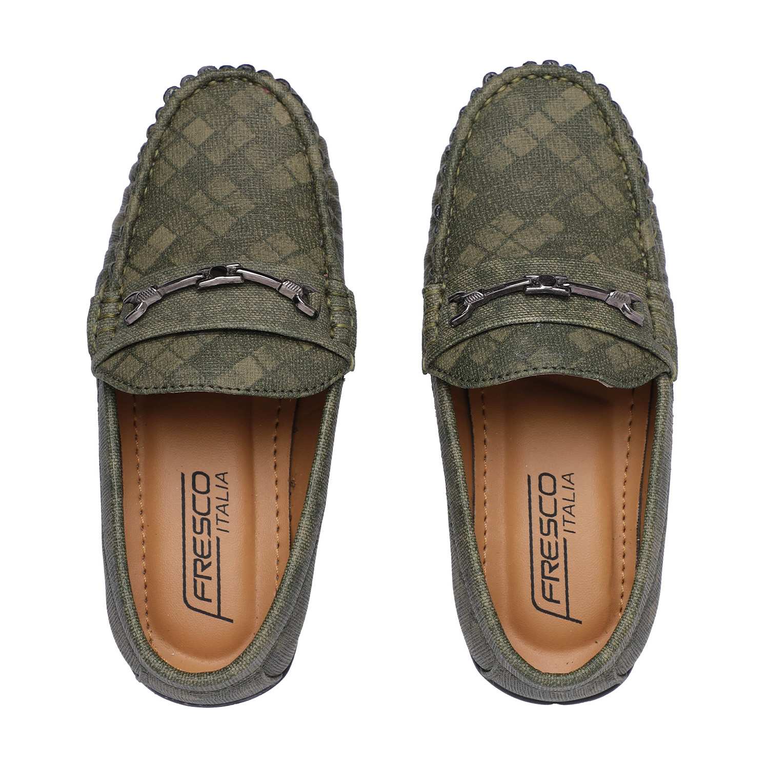 Olive Coloured Patterned Slip-Ons For Boys
