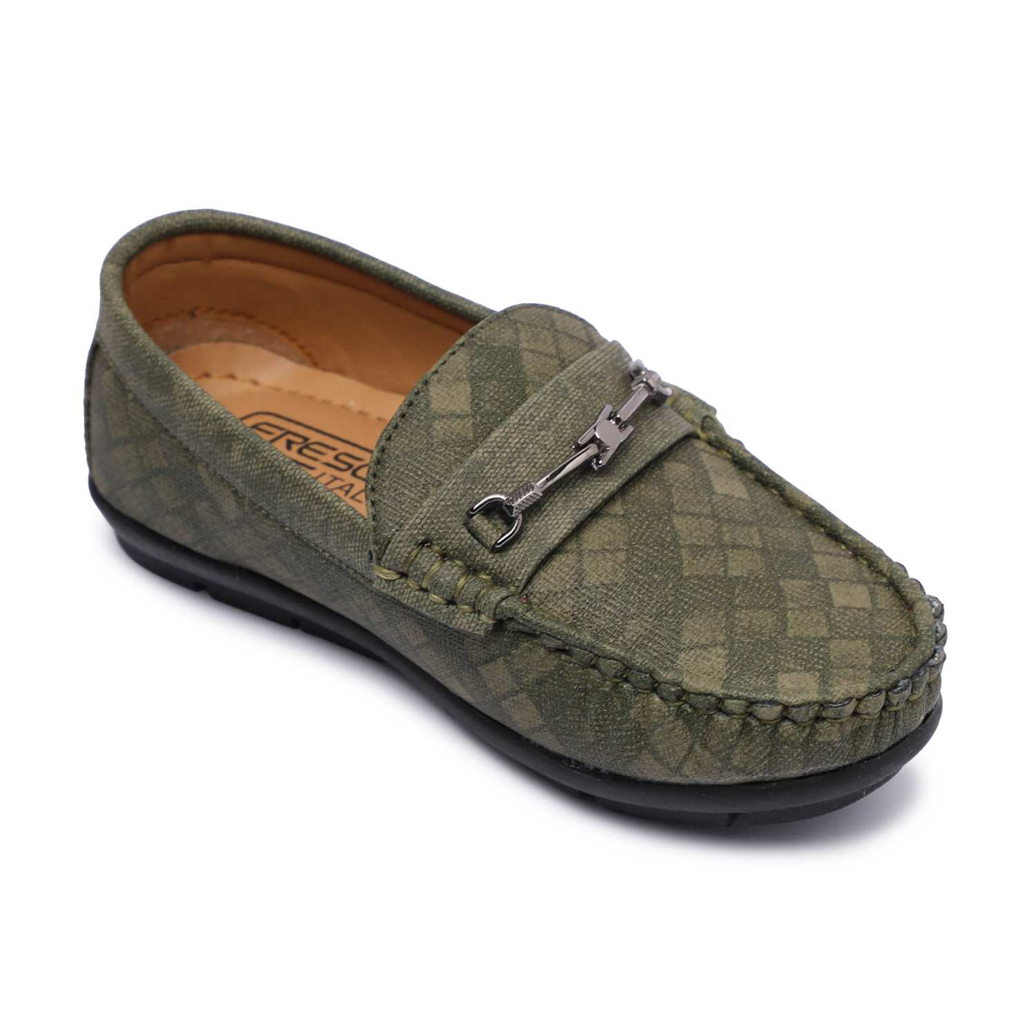 Olive Coloured Patterned Slip-Ons For Boys