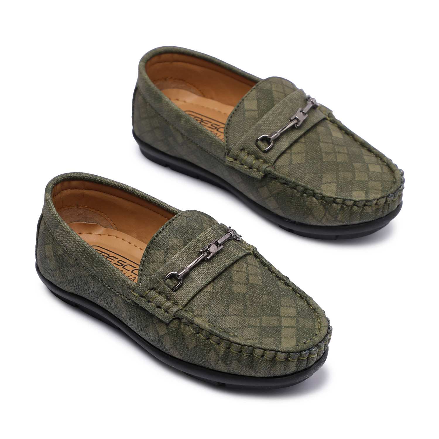 Olive Coloured Patterned Slip-Ons For Boys