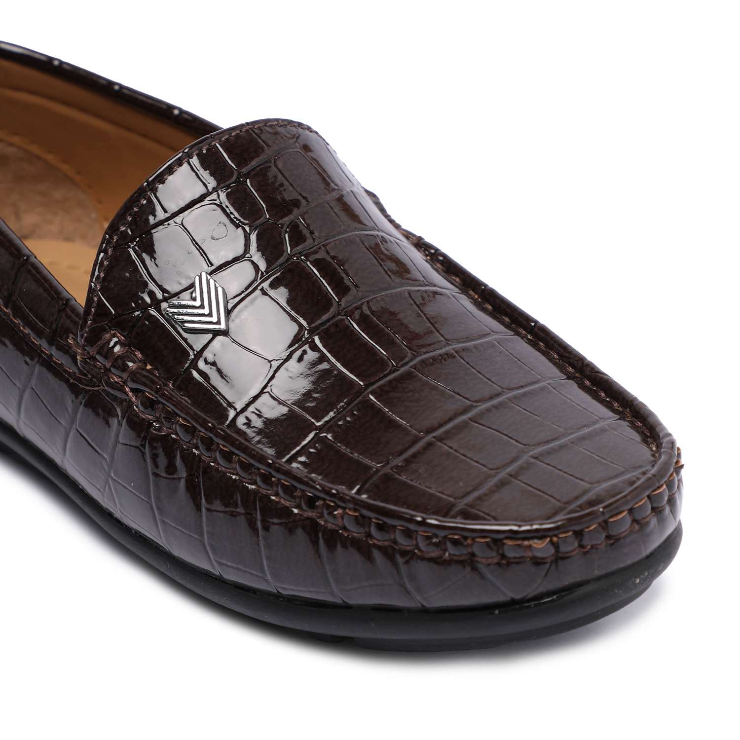 Brown Patterned Slip-Ons For Boys