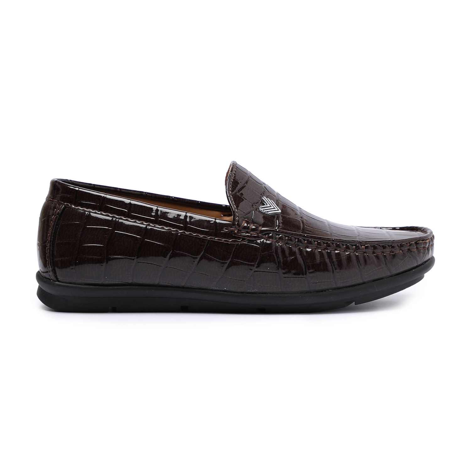 Brown Patterned Slip-Ons For Boys