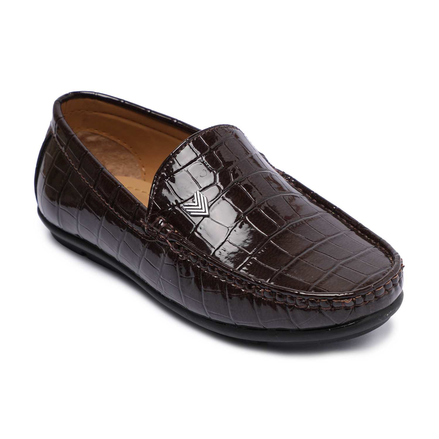 Brown Patterned Slip-Ons For Boys