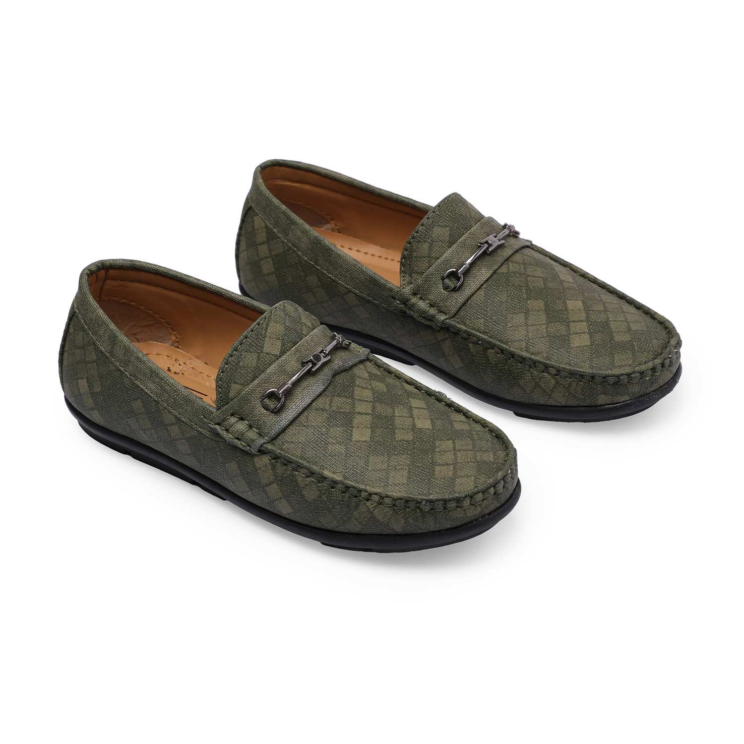 Olive Coloured Patterned Slip-Ons For Boys