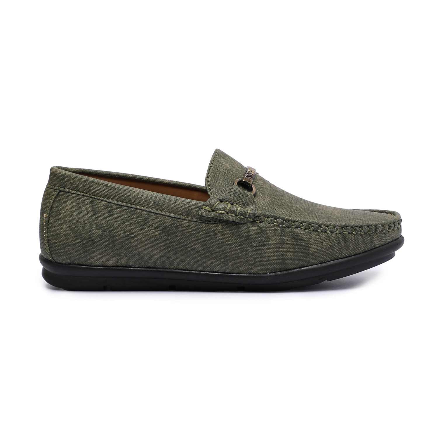 Olive Green Slip-ons with Metal Detailing For Boys