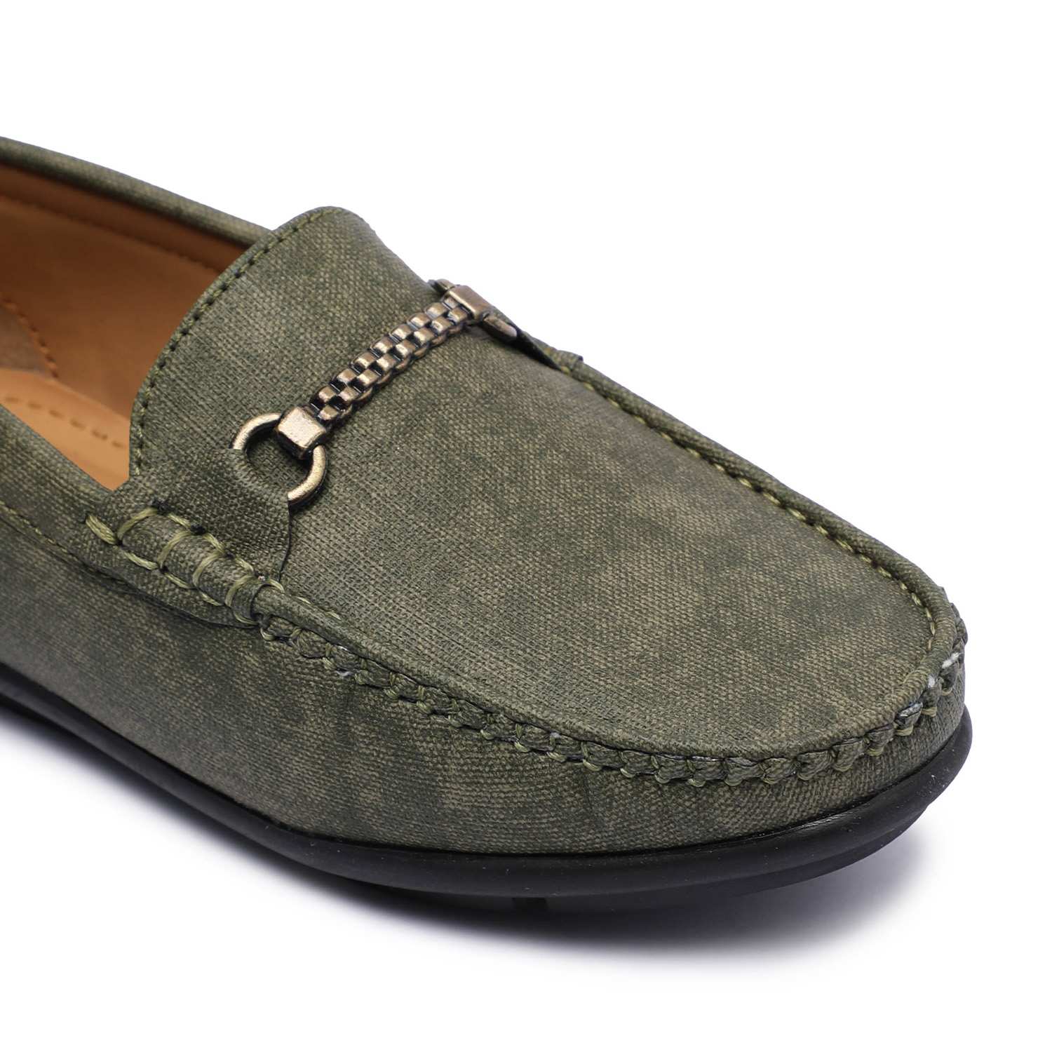Olive Green Slip-ons with Metal Detailing For Boys