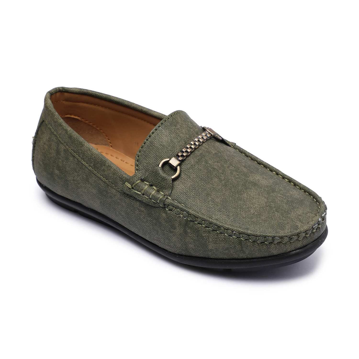 Olive Green Slip-ons with Metal Detailing For Boys