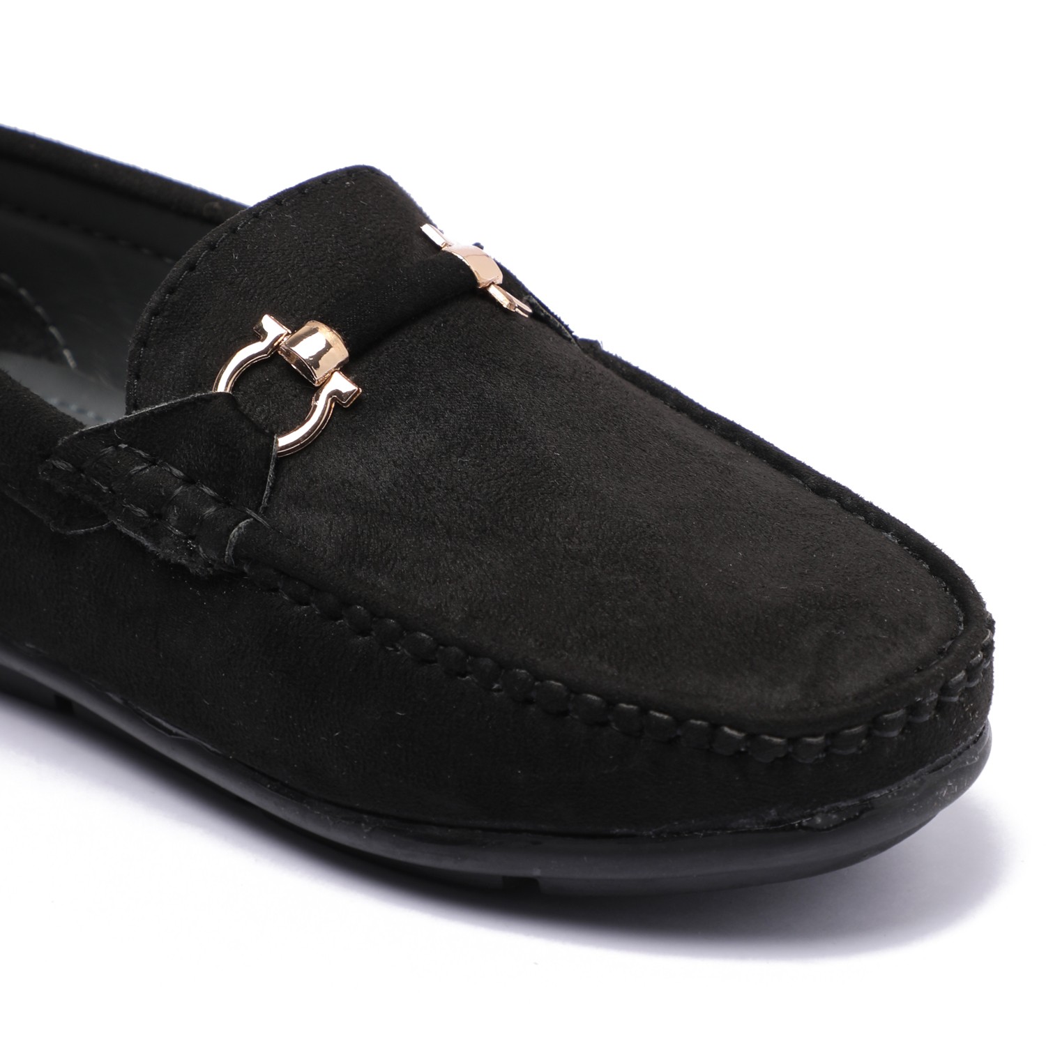 Black Slip-ons with Metal Detailing For Boys