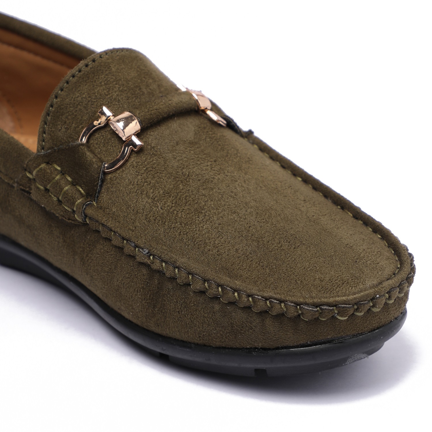 Green Slip-ons with Metal Detailing For Boys