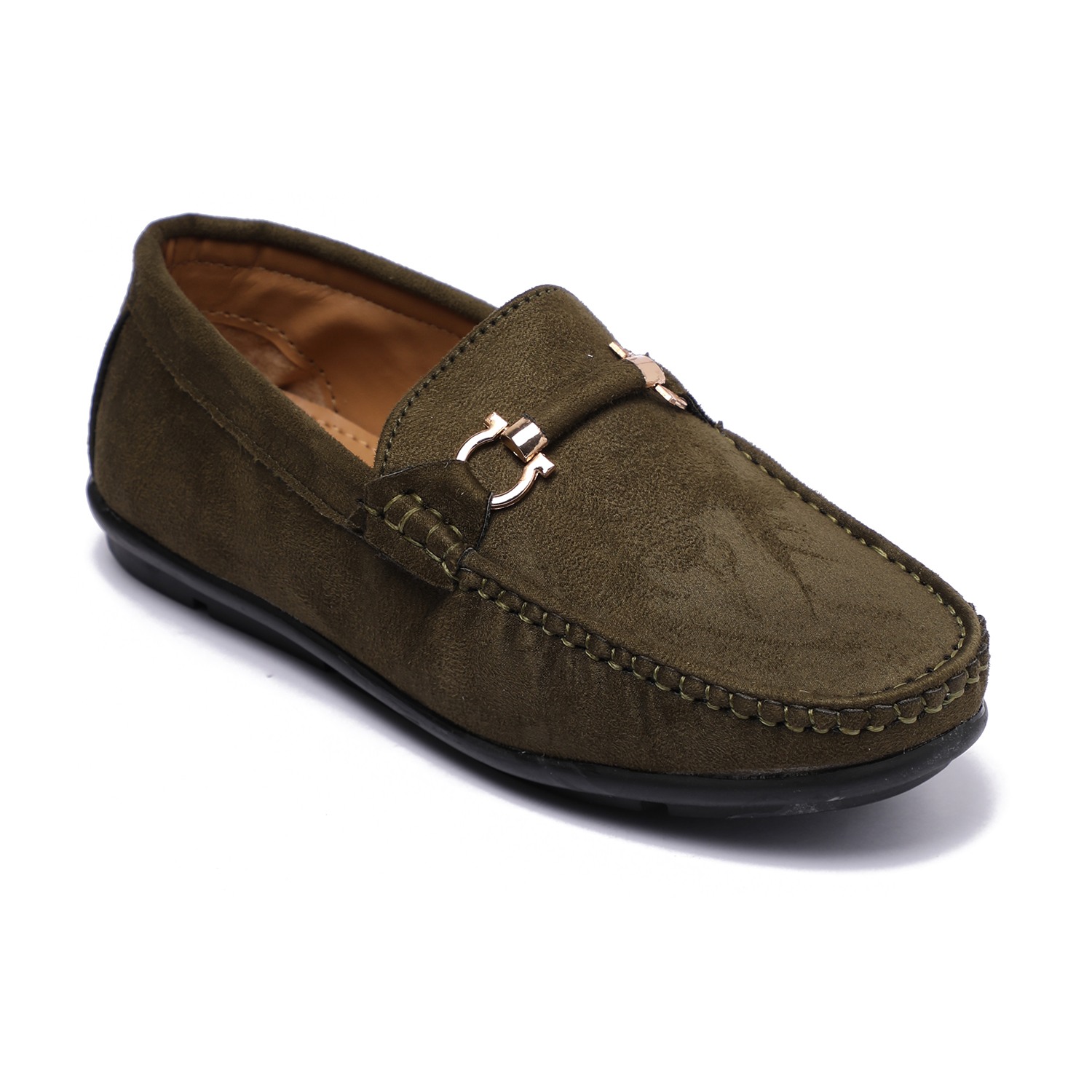 Green Slip-ons with Metal Detailing For Boys