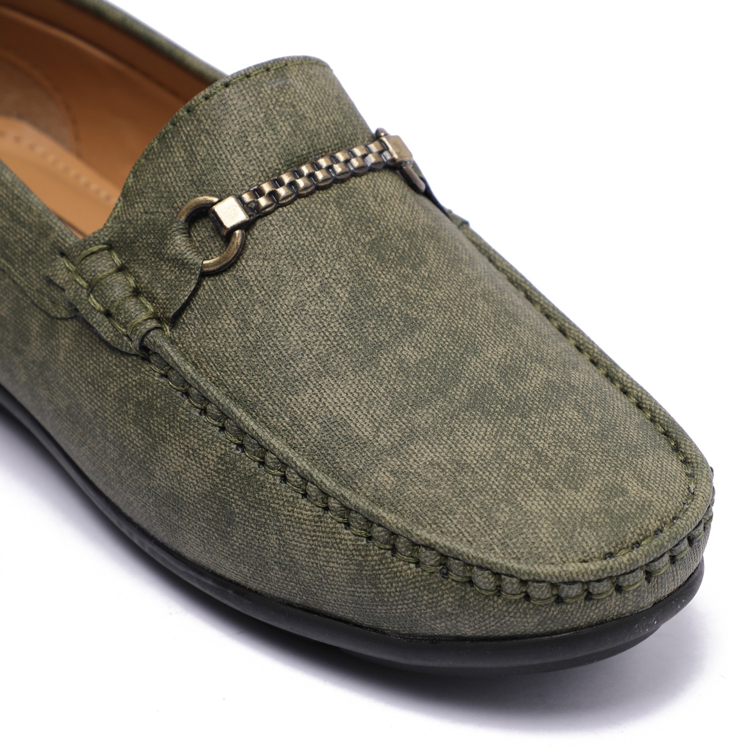 Olive Green Slip-ons with Metal Detailing For Boys