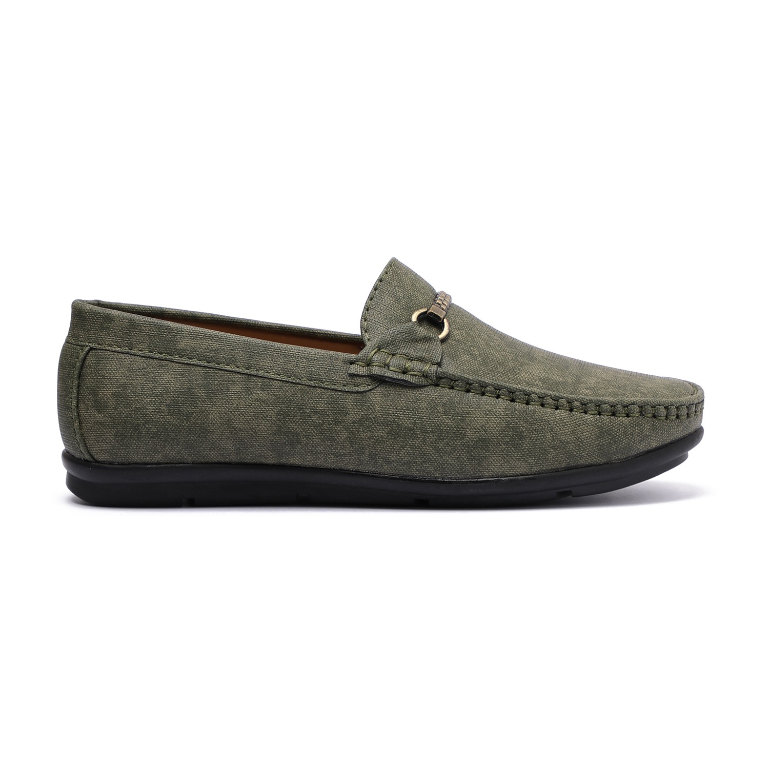Olive Green Slip-ons with Metal Detailing For Boys