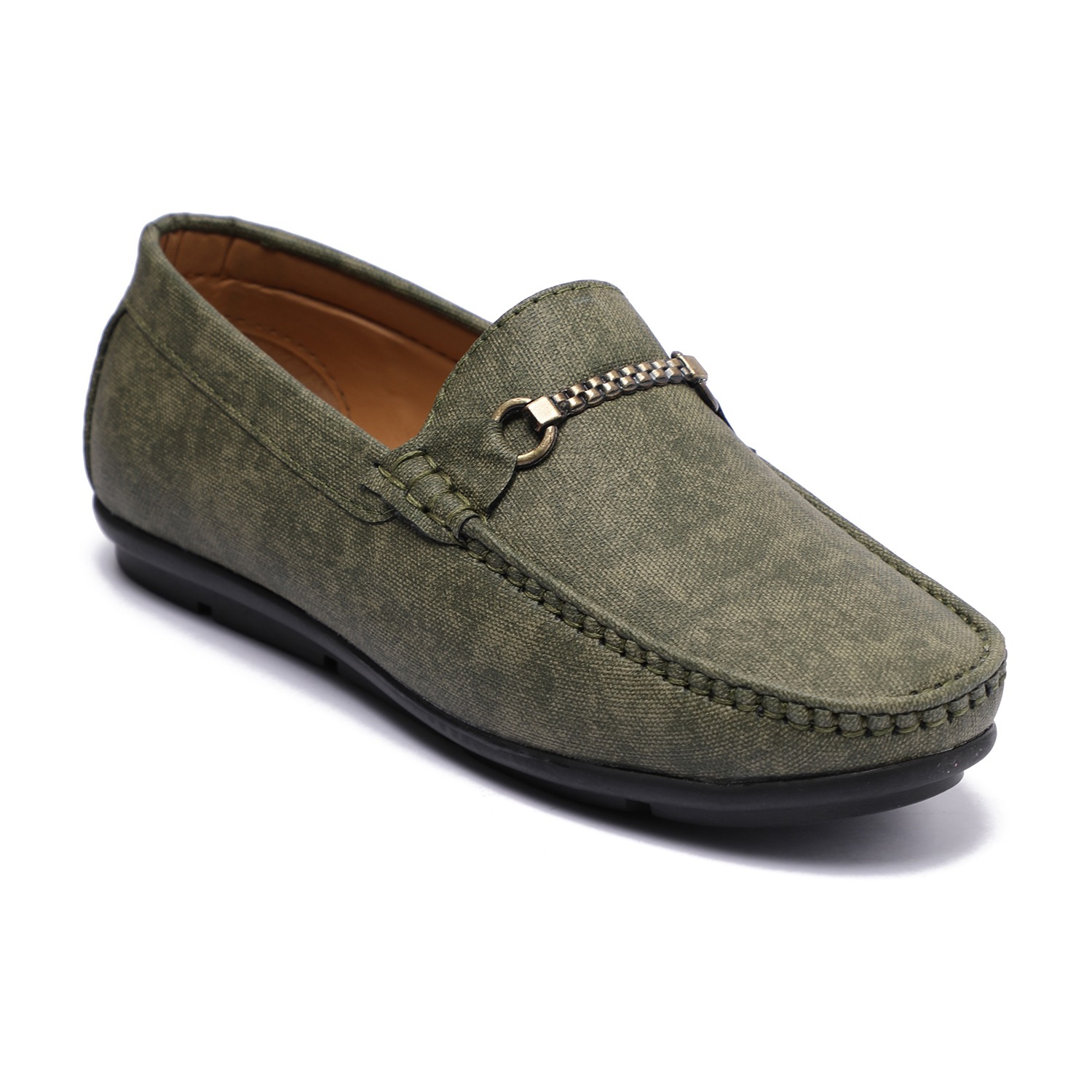 Olive Green Slip-ons with Metal Detailing For Boys