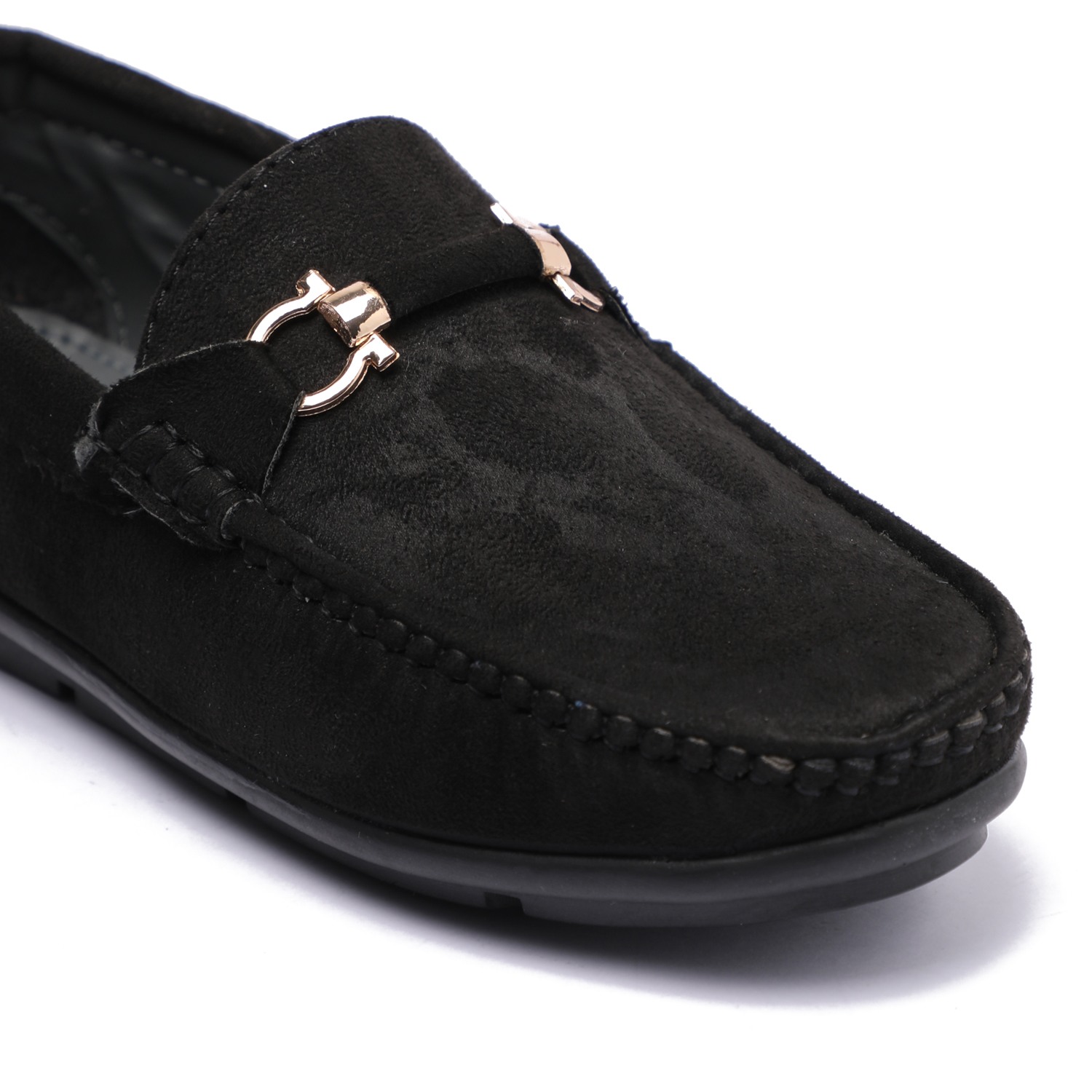 Black Slip-ons with Metal Detailing For Boys