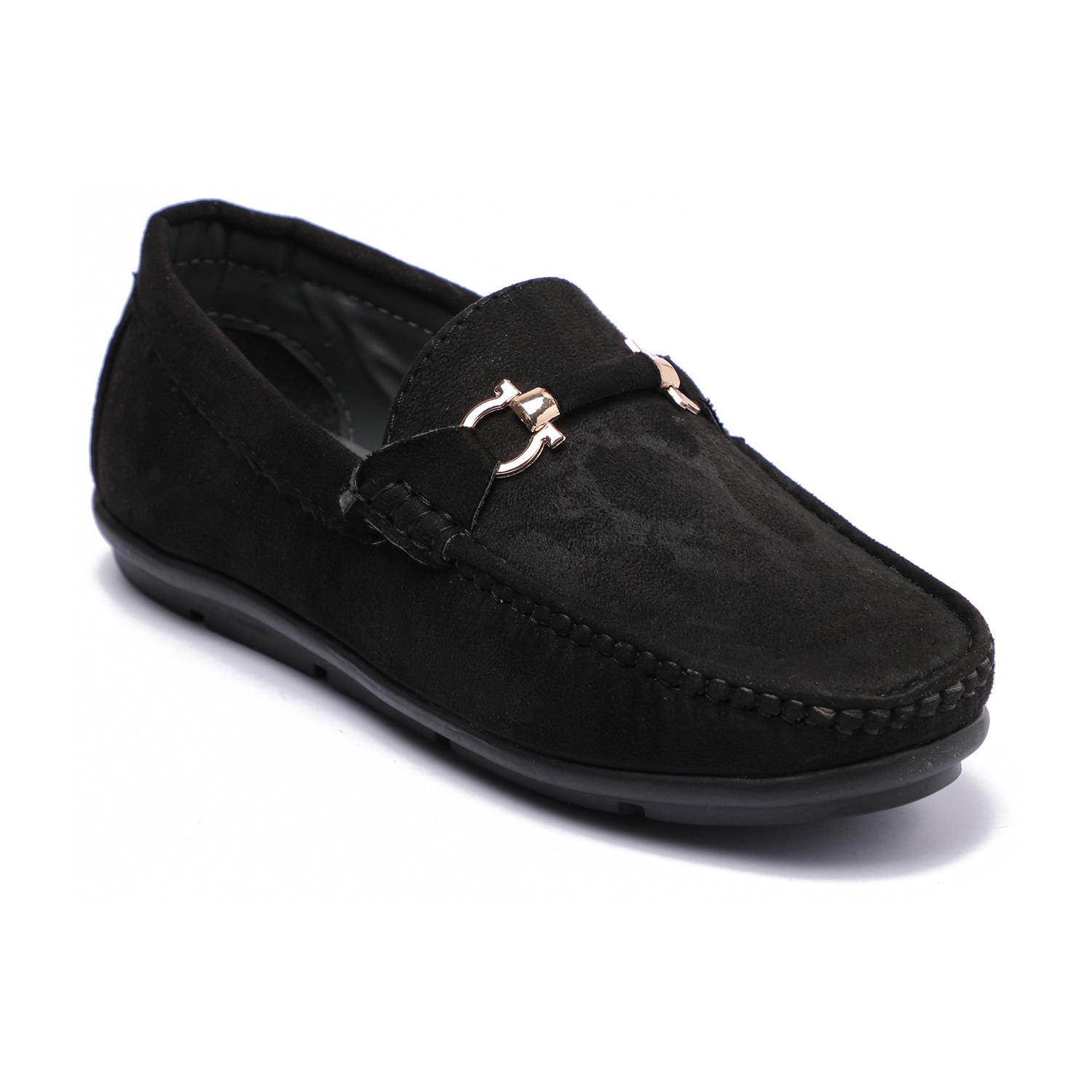 Black Slip-ons with Metal Detailing For Boys