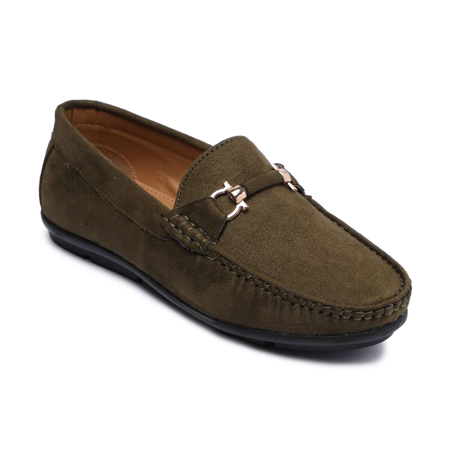 Green Slip-ons with Metal Detailing For Boys