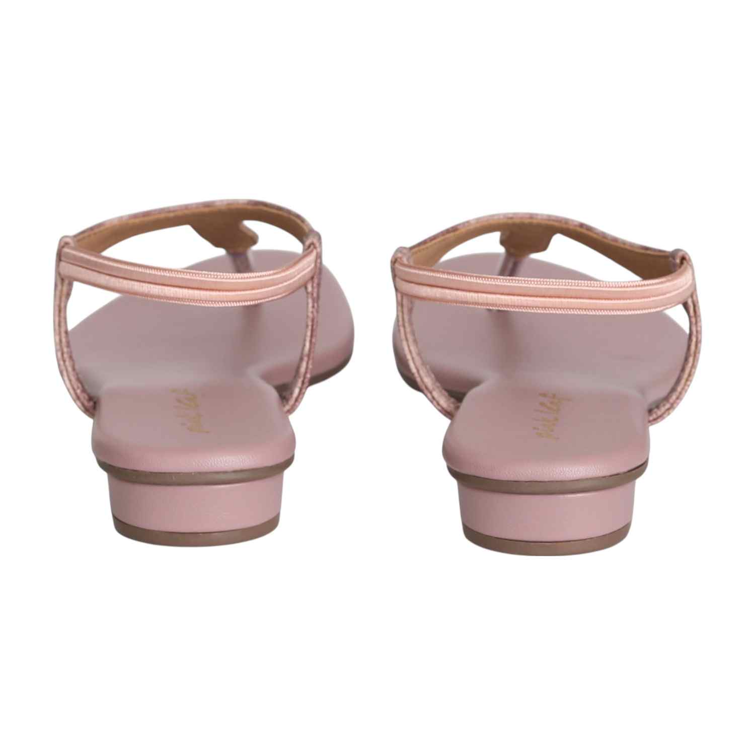 Women Peach Shimmer Curve T-Strap Sandals