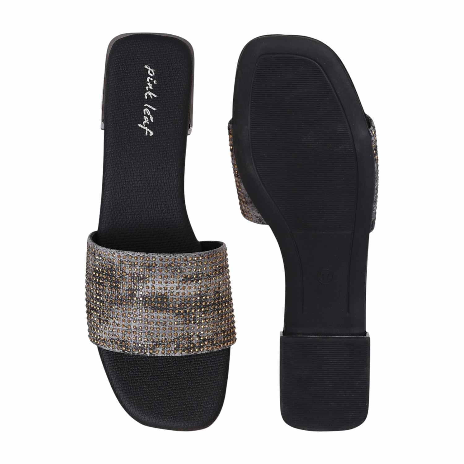 Women Black Glitz Comfort Slides