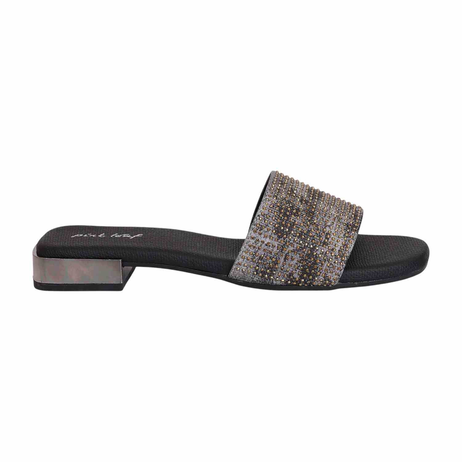 Women Black Glitz Comfort Slides