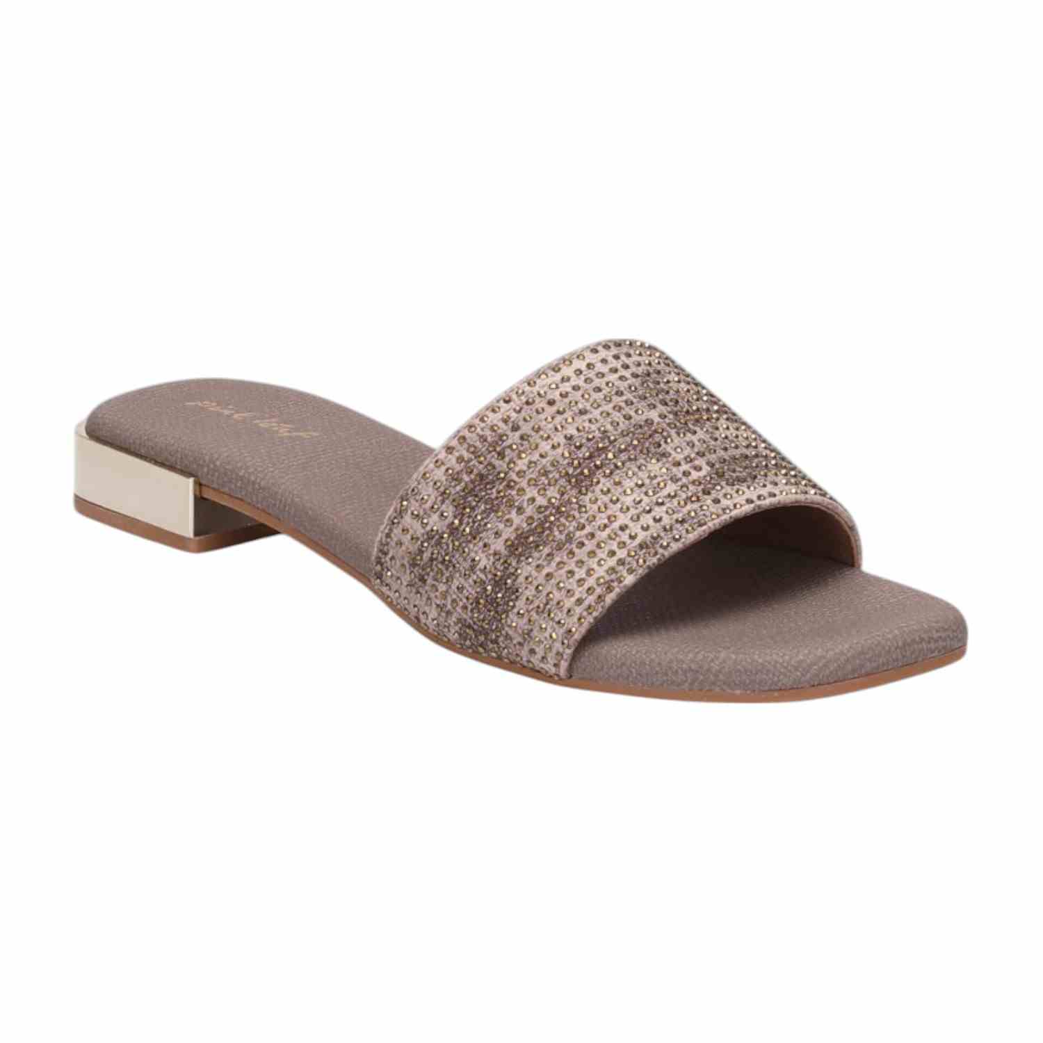 Women Beige Glitz Comfort Slides