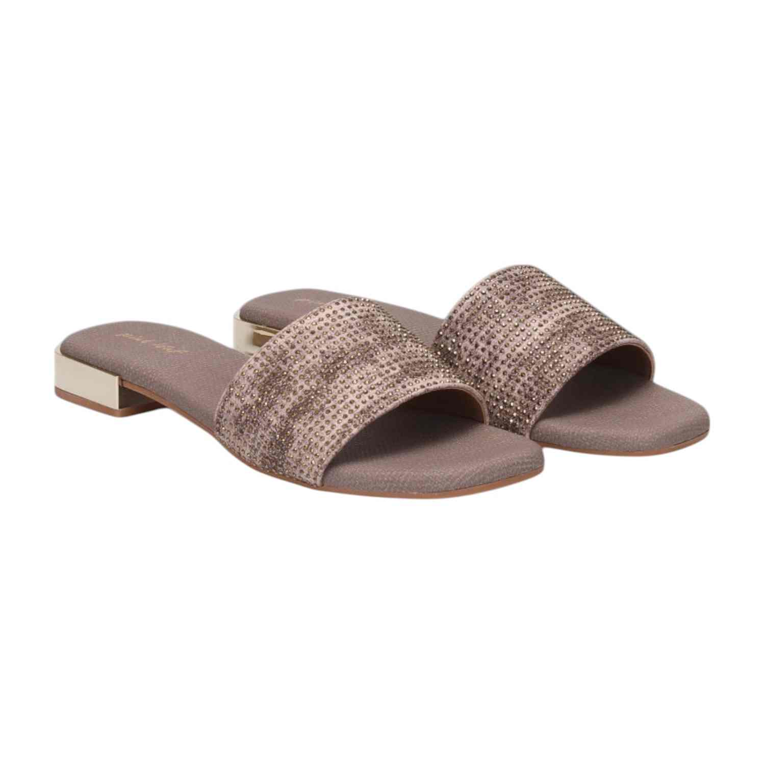 Women Beige Glitz Comfort Slides
