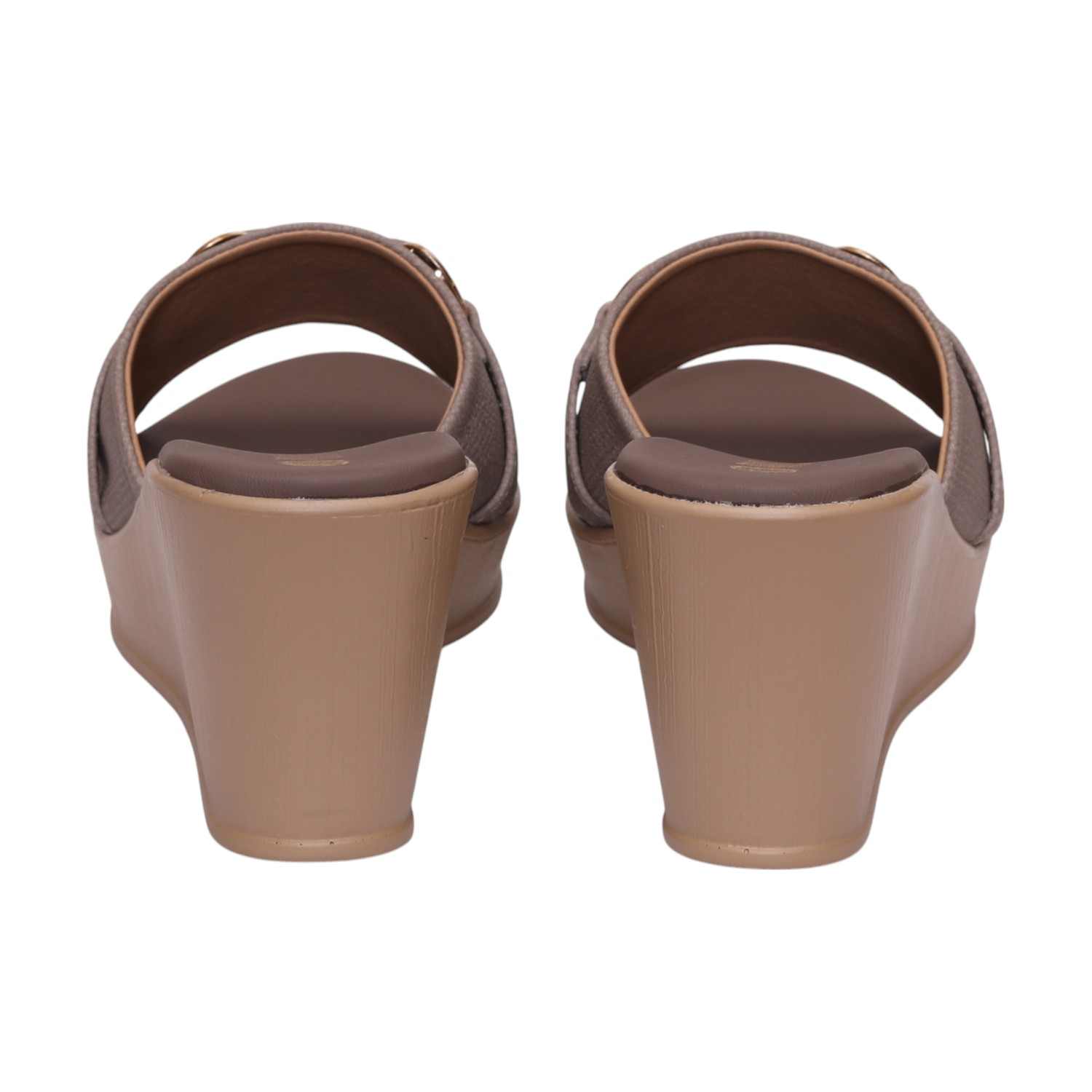 Women Brown Stylish Wedge Mules With Gold Accent