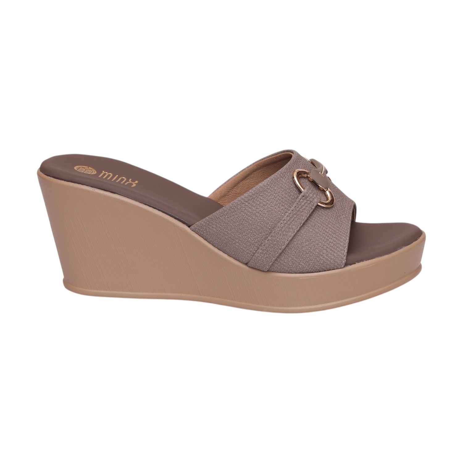 Women Brown Stylish Wedge Mules With Gold Accent