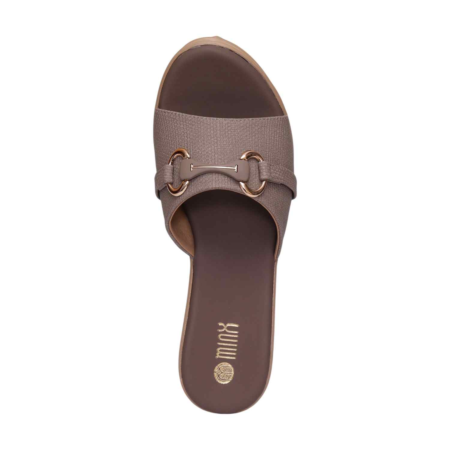 Women Brown Stylish Wedge Mules With Gold Accent