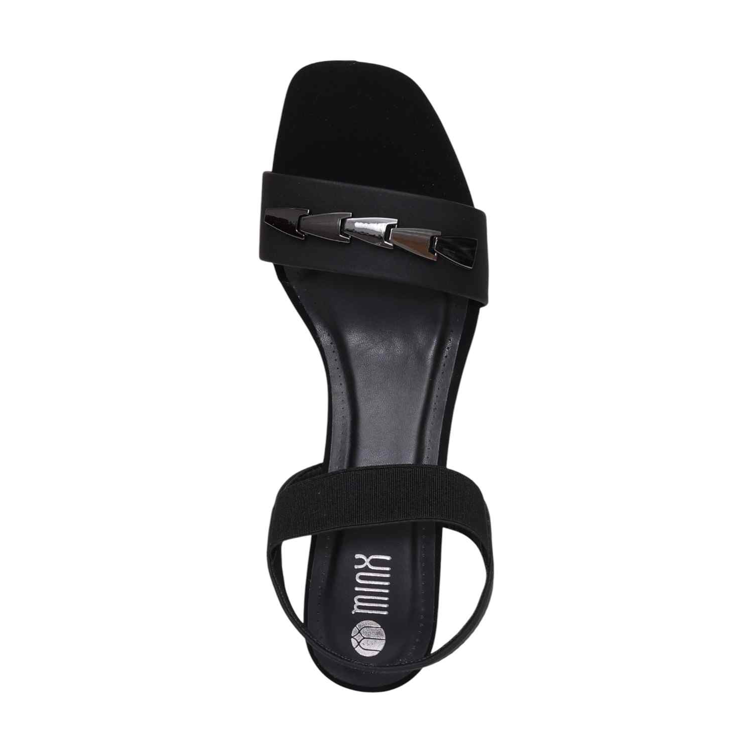 Women Black Block Heel Sandals With Gold Accents