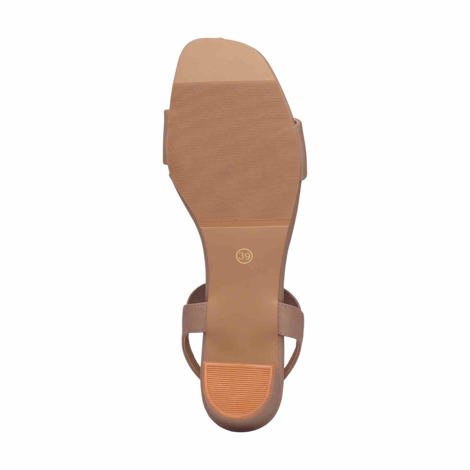 Women Beige Block Heel Sandals With Gold Accents