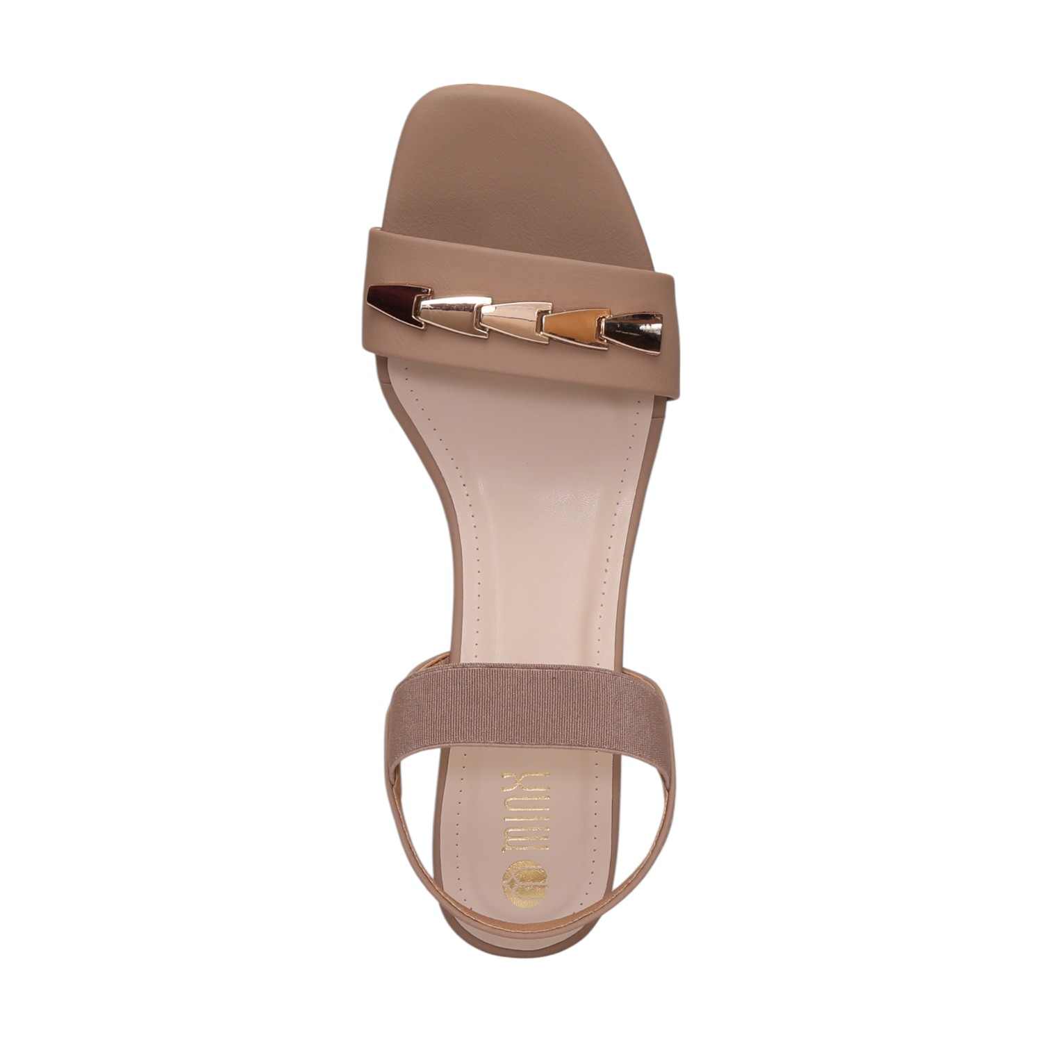 Women Beige Block Heel Sandals With Gold Accents