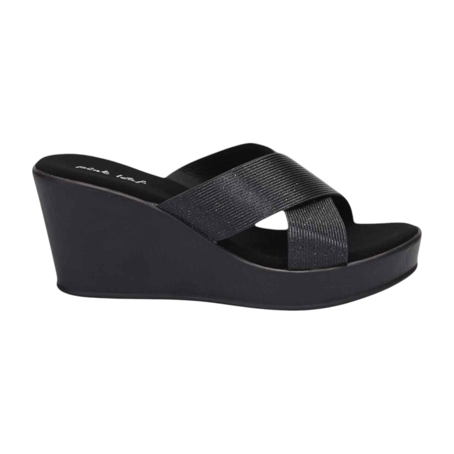 Women Black Criss-Cross Wedges