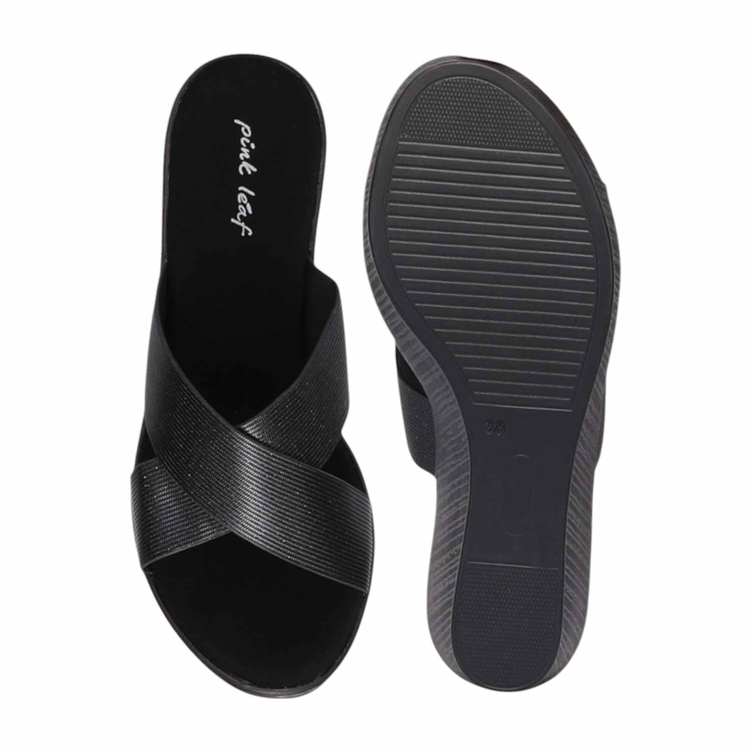 Women Black Criss-Cross Wedges