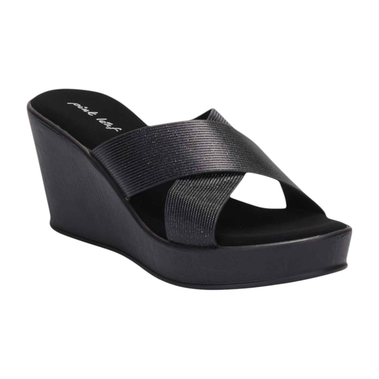 Women Black Criss-Cross Wedges
