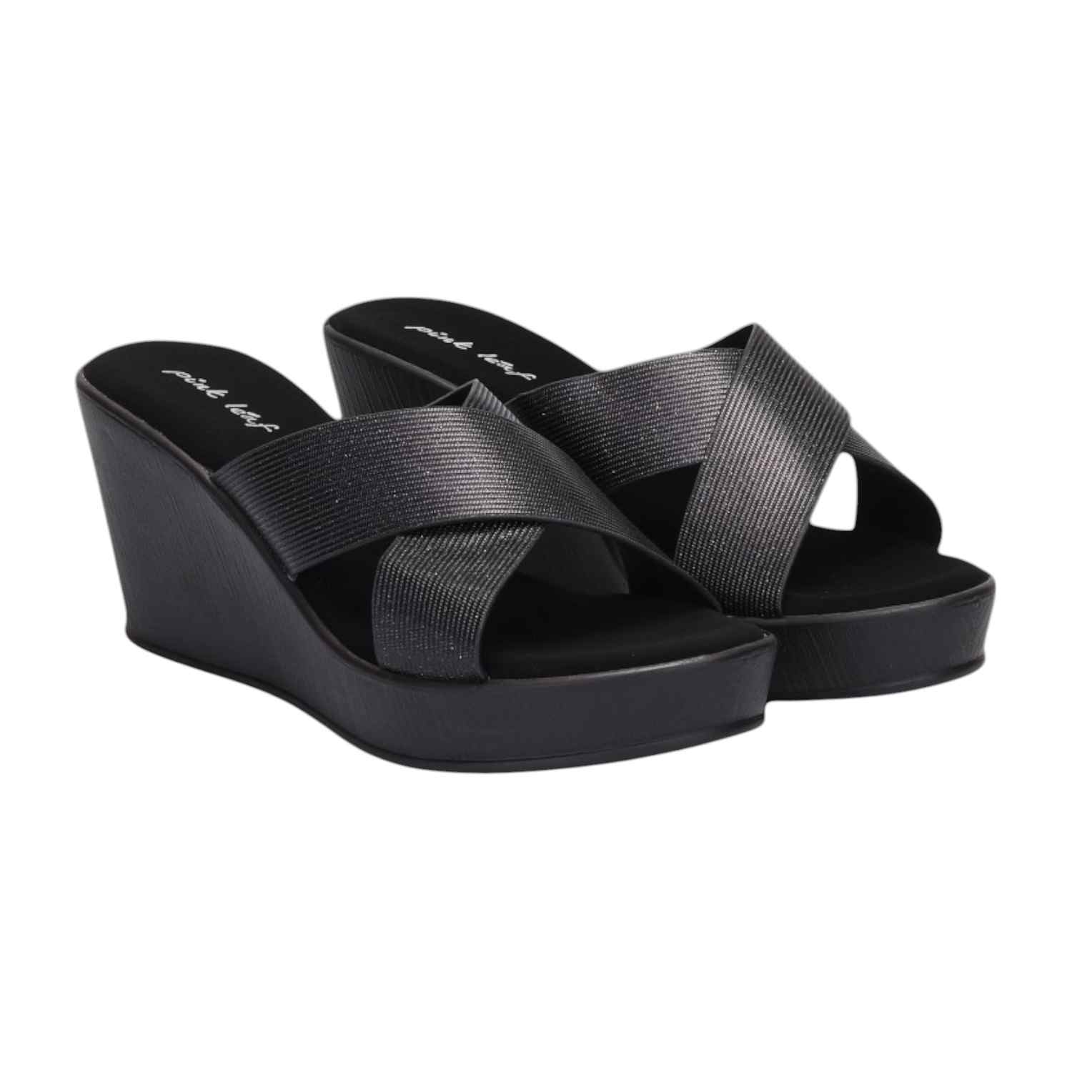 Women Black Criss-Cross Wedges