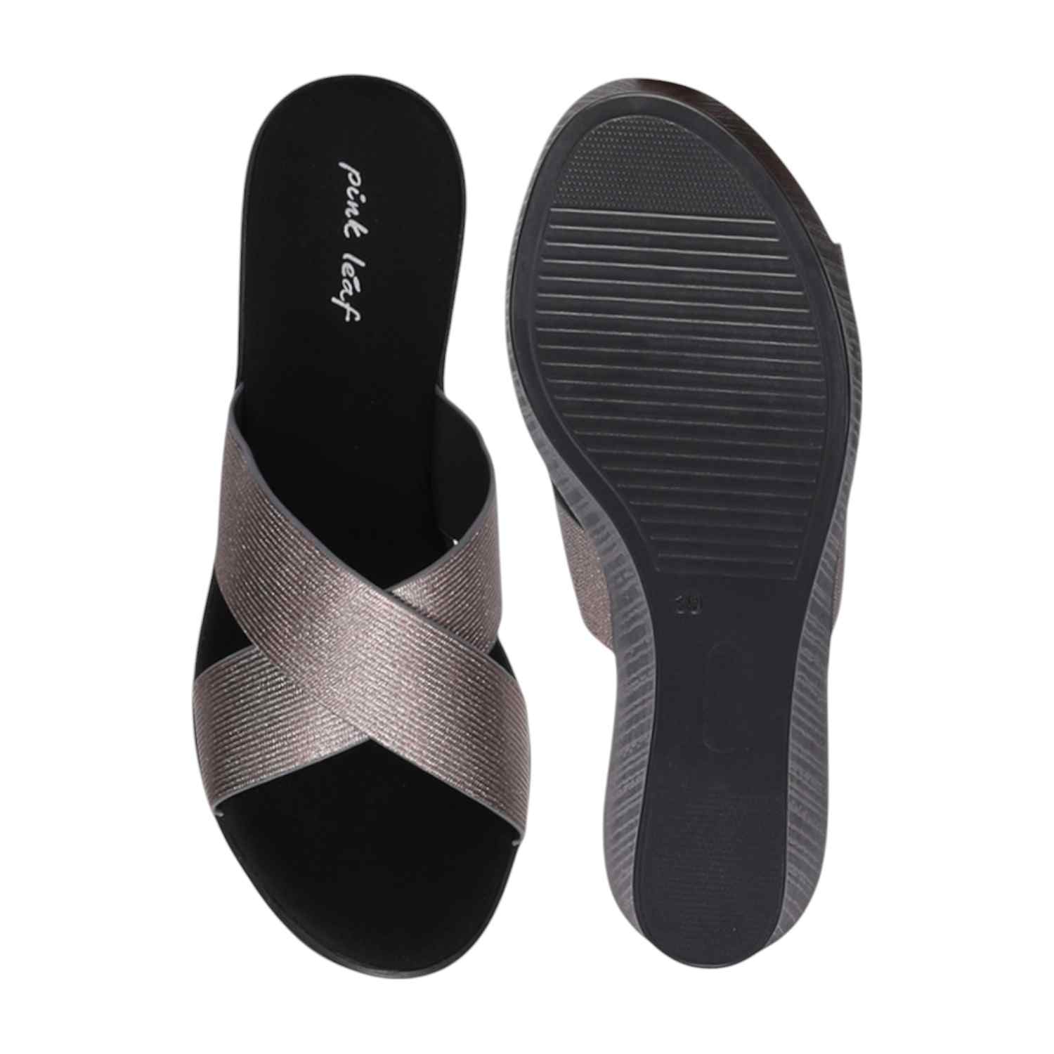 Women Gunmetal Criss-Cross Wedges