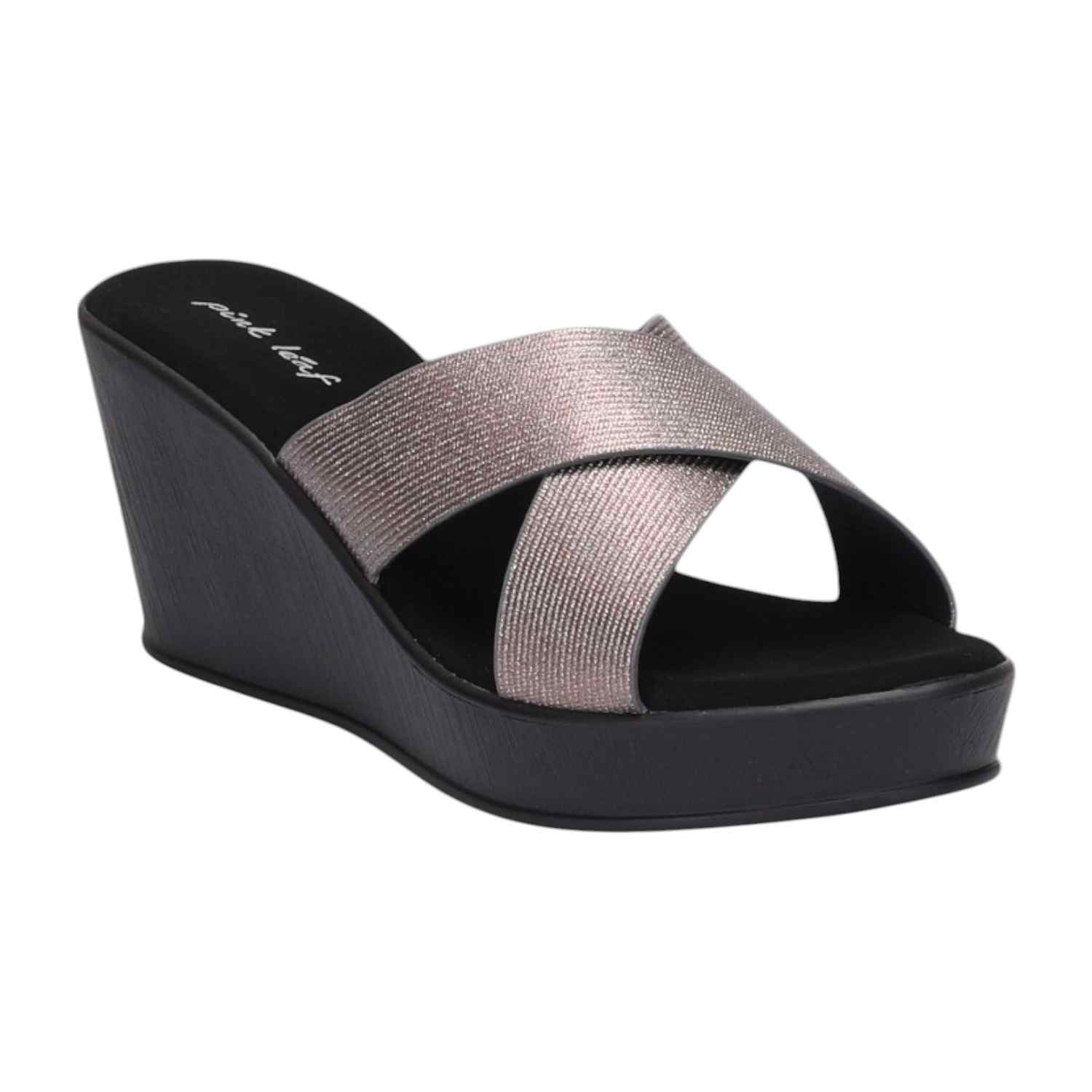 Women Gunmetal Criss-Cross Wedges