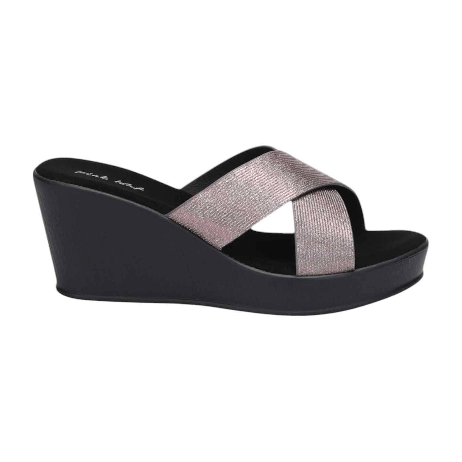 Women Gunmetal Criss-Cross Wedges