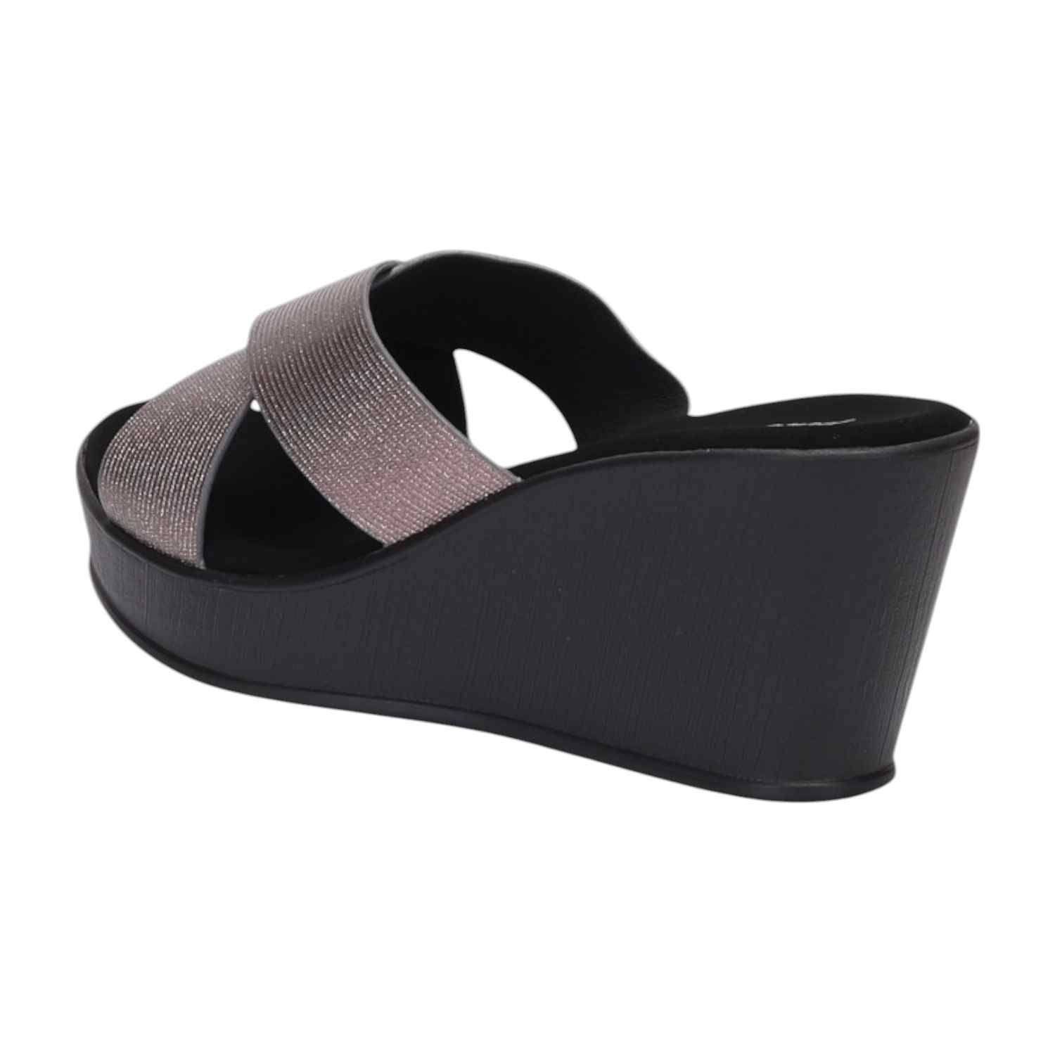 Women Gunmetal Criss-Cross Wedges