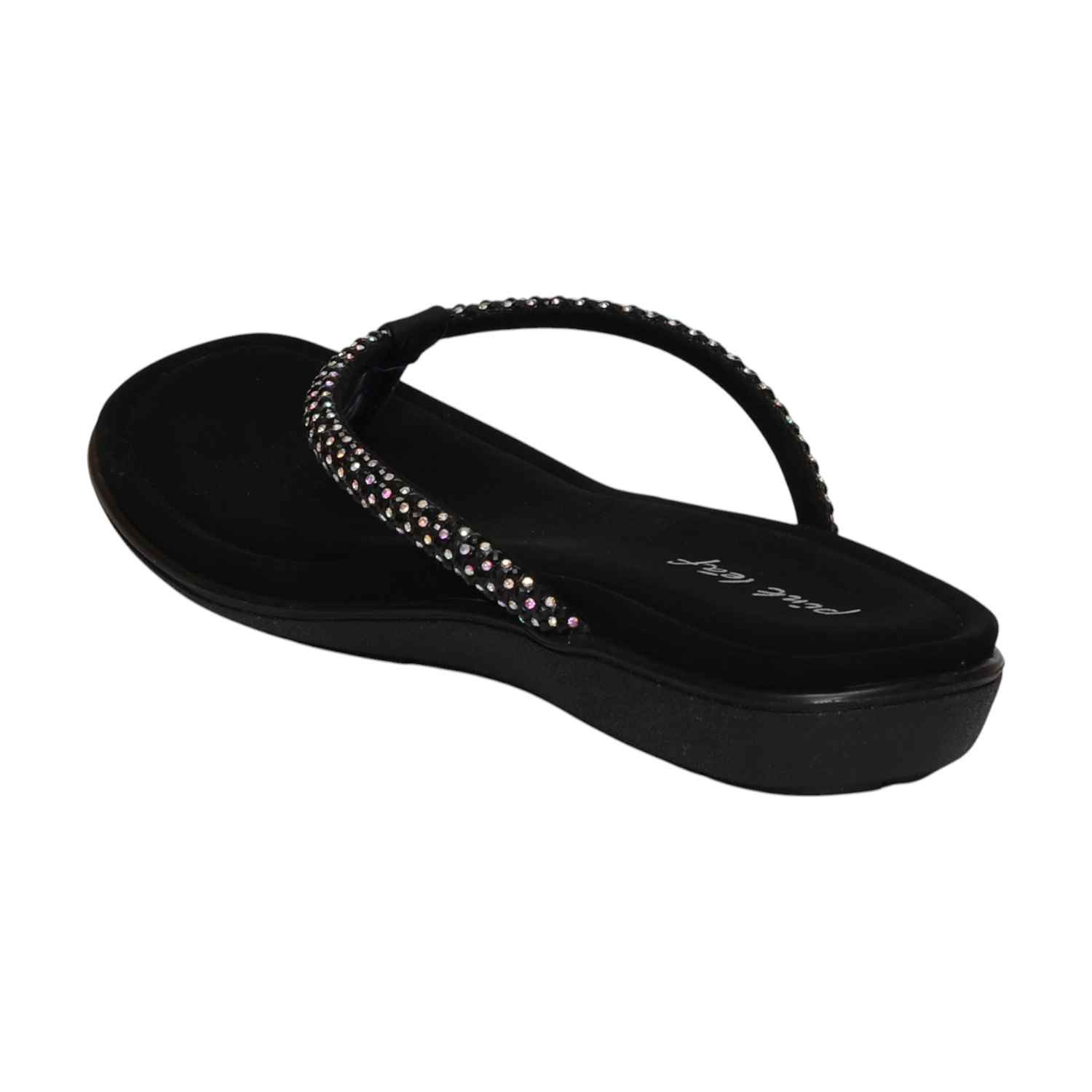 Women Black Embellished Flip-Flops Fashion Flat