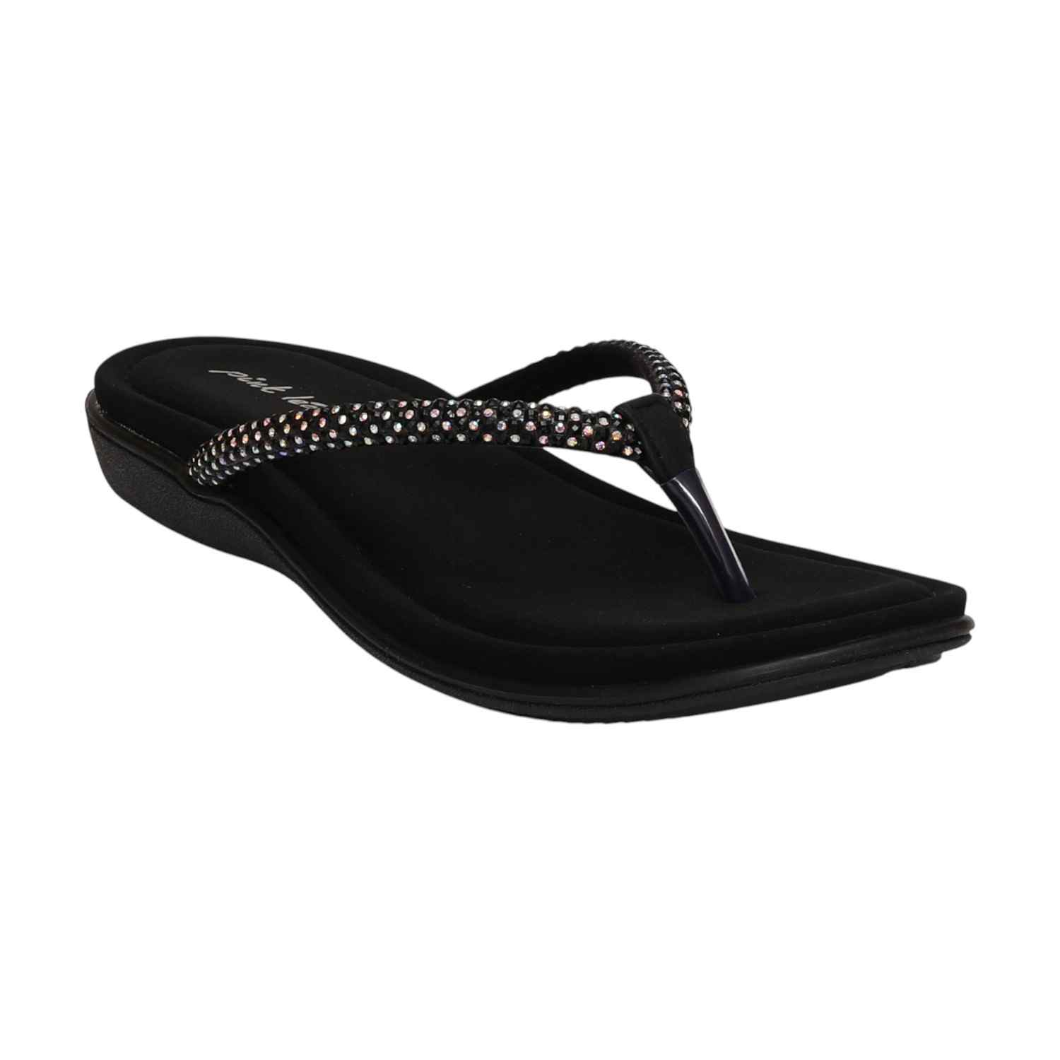 Women Black Embellished Flip-Flops Fashion Flat