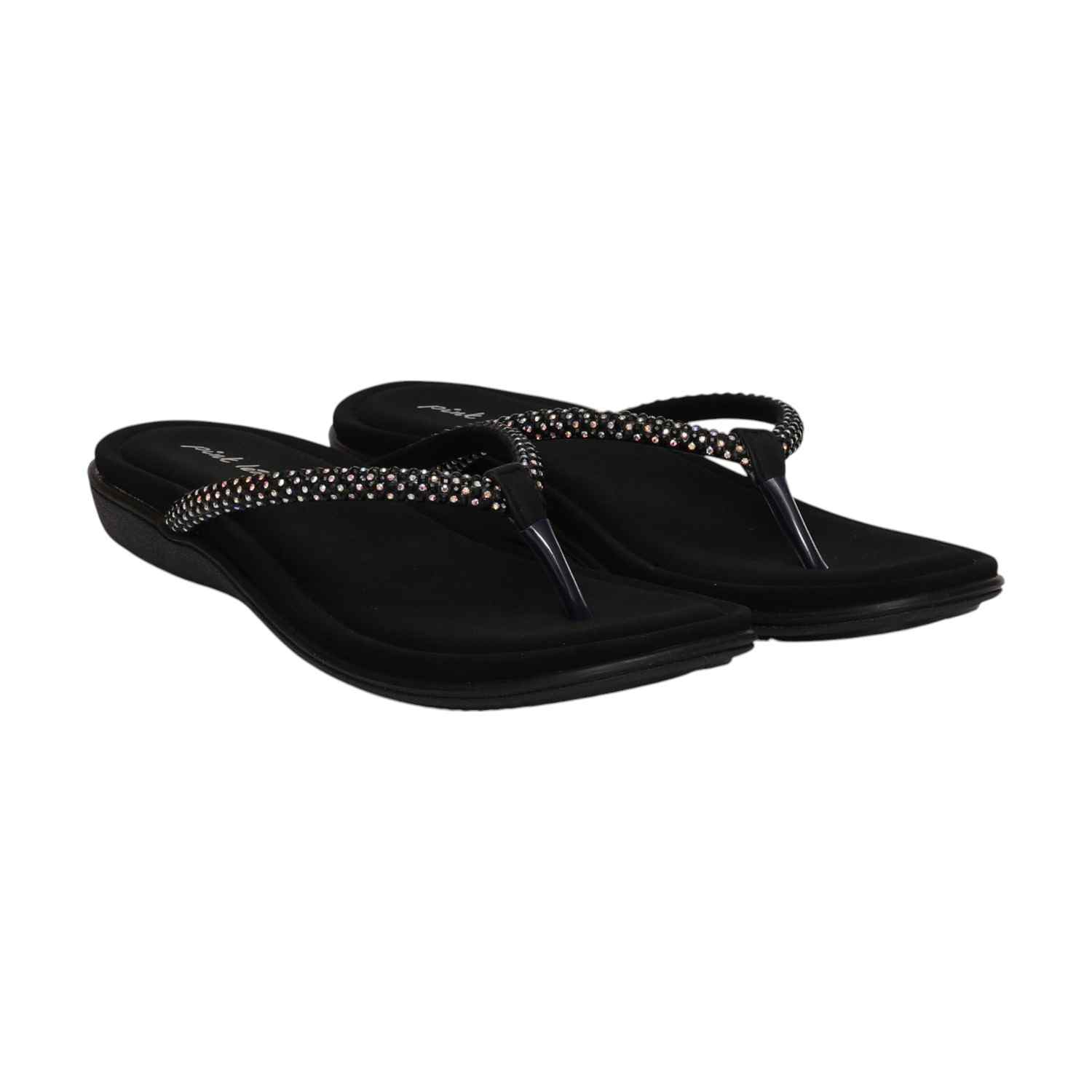 Women Black Embellished Flip-Flops Fashion Flat