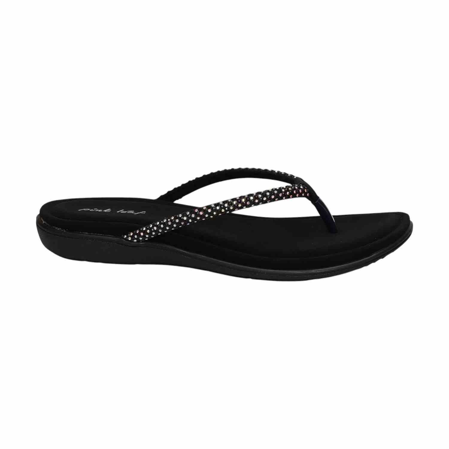 Women Black Embellished Flip-Flops Fashion Flat