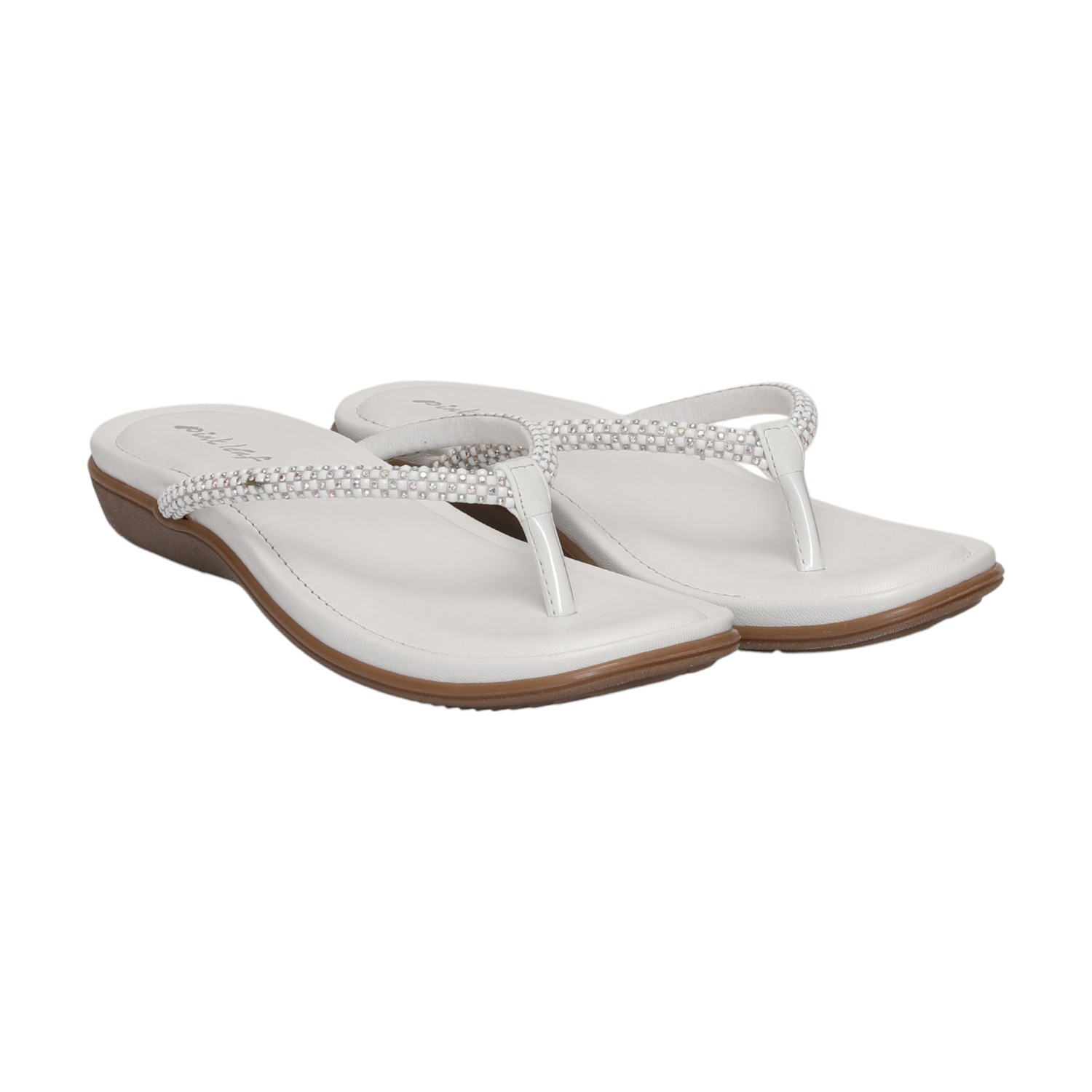 Women White Embellished Flip-Flops Fashion Flat